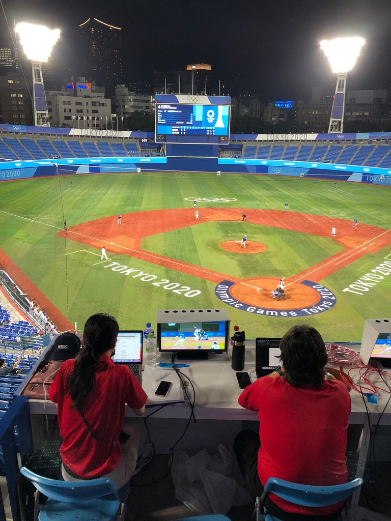 Misaki Kudo event reporting and data analysing at the baseball competition at the Tokyo 2020  