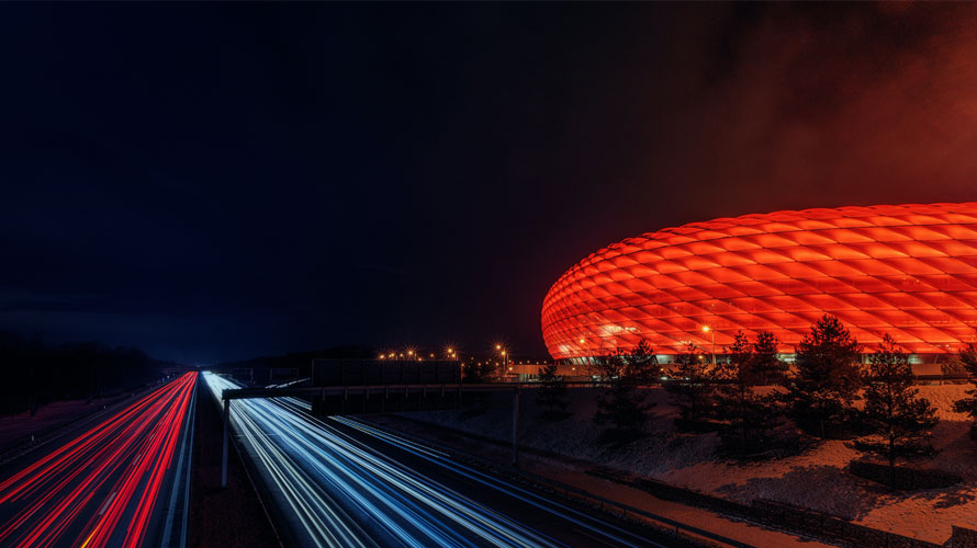 Football stadium Allianz Arena in the night