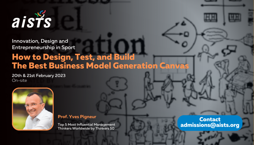 Flyer for Innovation, Design and Entrepreneurship in Sport Short Programme Module lead by prof. Yves Pigneur