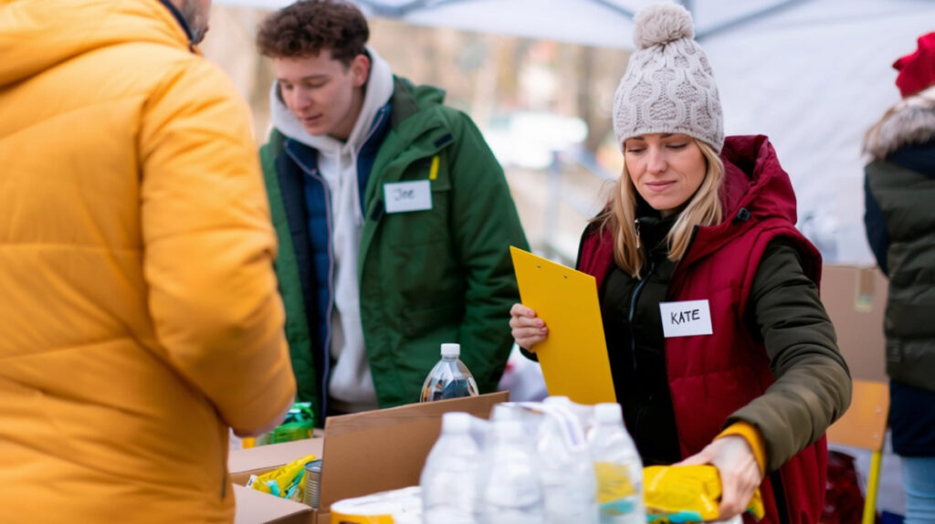 Volunteers working at a winter sports event, representing community engagement at the Milano Cortina 2026 Winter Games.